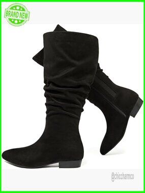 Extra Wide Calf Knee High Boots, Low Flat Heel Casual Combat Tall Boots